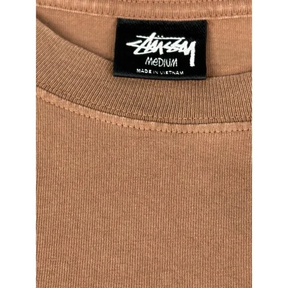 Stussy Pigment Dyed Long Sleeve Tee Men’s Medium Cotton Brown Crewneck 1140319 - Picture 9 of 15